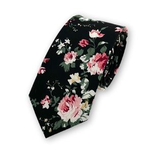 ⚜️Buy 2 Get 1 Free⚜️ Men’s Black & Pink Vintage Style Floral Slim Necktie